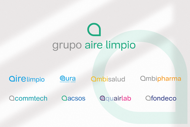 Armonización de marca del Grupo Aire Limpio: familia de logotipos integrada en un sistema de identidad corporativa común