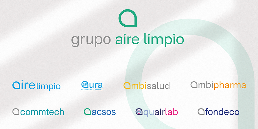 Armonización de marca del Grupo Aire Limpio: familia de logotipos integrada en un sistema de identidad corporativa común
